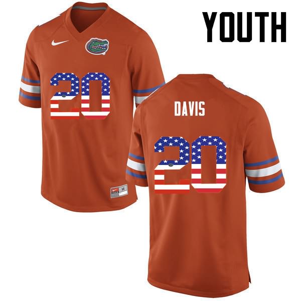 NCAA Florida Gators Malik Davis Youth #20 USA Flag Fashion Nike Orange Stitched Authentic College Football Jersey UGJ0764FS